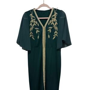Dress gold embroidery trim forest green size XL